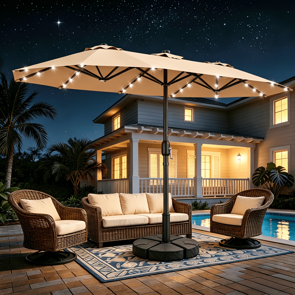 13ft double sided patio umbrella with solar lights   stand base outdoor large patio umbrella with crank handle outdoor extra large   umbrella 12 heavy duty ribs for outside market patio deck swimming pool backyard