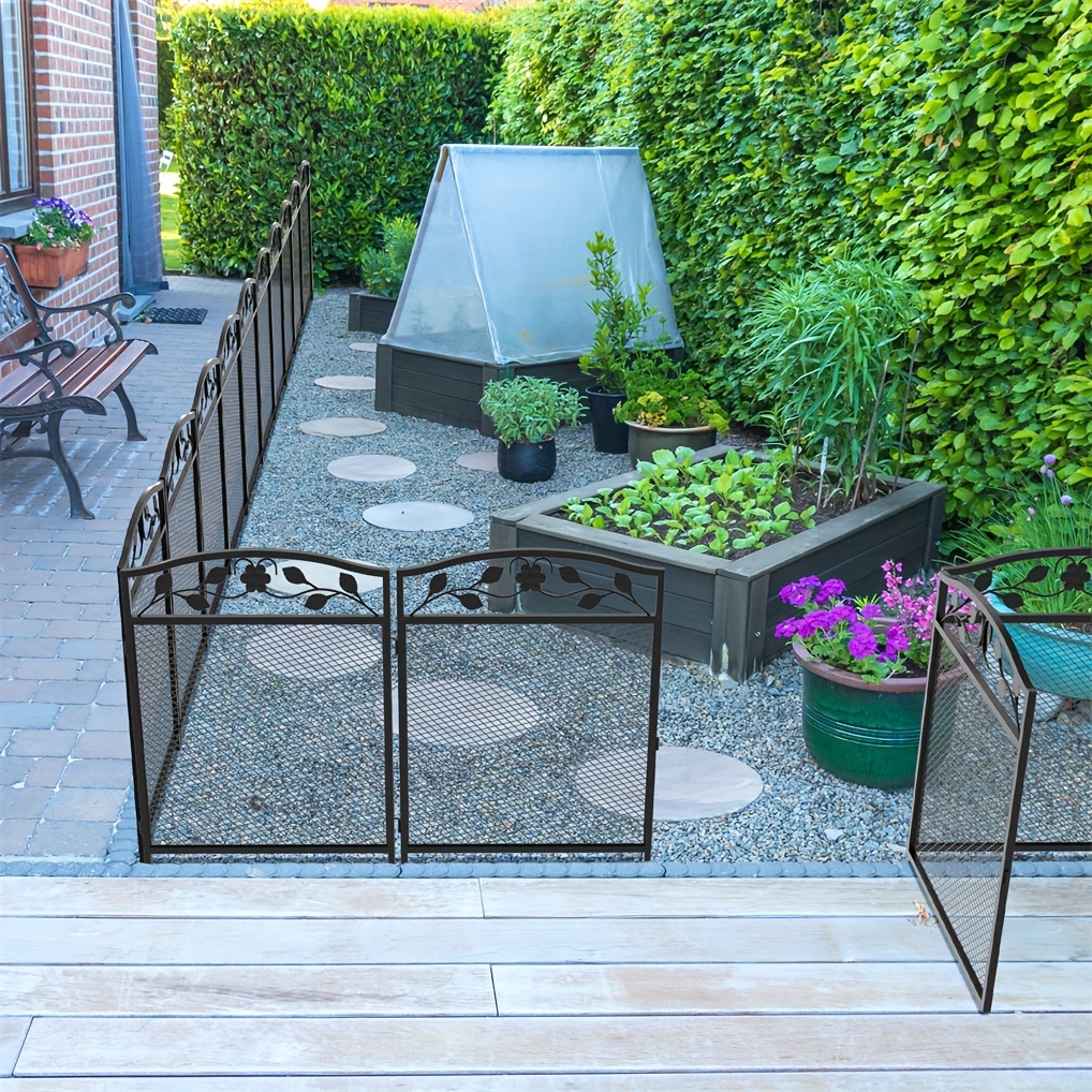 TEMU 5 Panels Heavy Duty Playpen Fences Animal Barrier With Safety Latch For Large Dogs, Used As Decorative Garden Fences 60x110cm