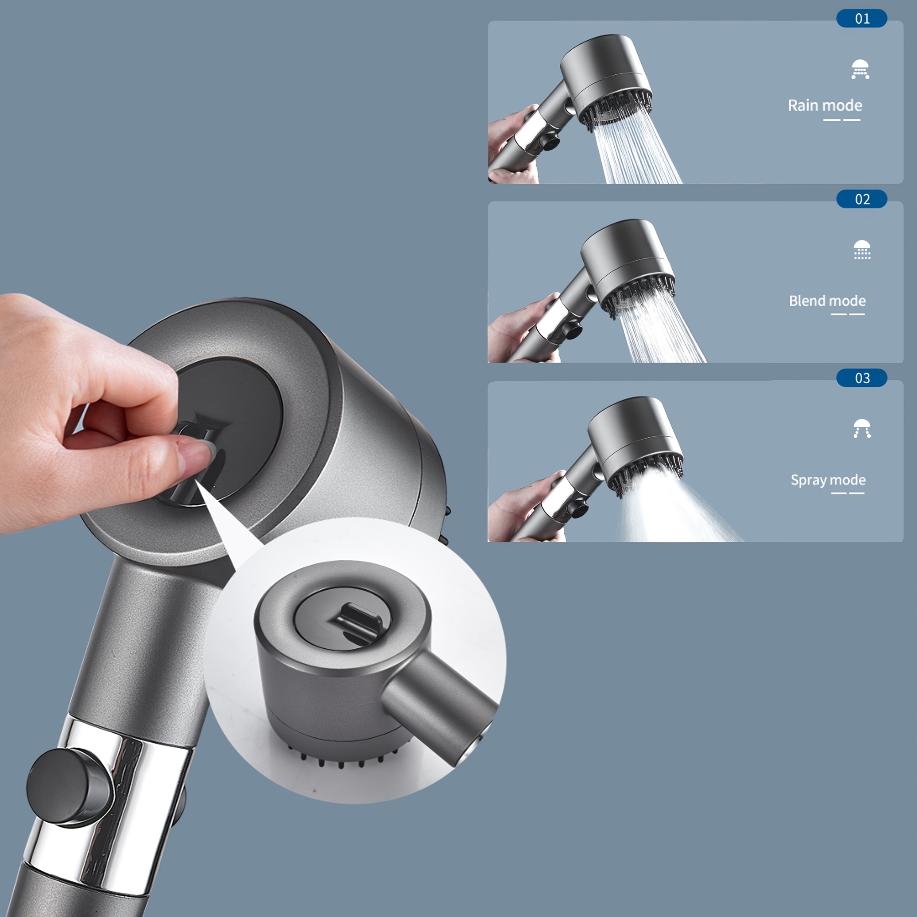 pommeau de à main haute pression avec filtre - pommeau de pour eau dure avec interrupteur , 3 réglages de jet, installation facile, tuyau de 2m, 5 cartouches filtrantes et support pour une expérience de spa pour une utilisation uniquement en Détails du produit 2
