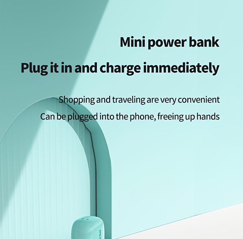 迷你便携充电宝5000毫安，带led电量显示，体积小巧容量大，22.5w超级快充，内置type-c接口，轻便易携，适用于三星/小米/ 等手机，应急备用电源, 旅行充电器,轻量化充电器,时尚移动电源,可靠的移动电源,usb-c 充电器,户外爱好者,科技爱好者 商品详情 0