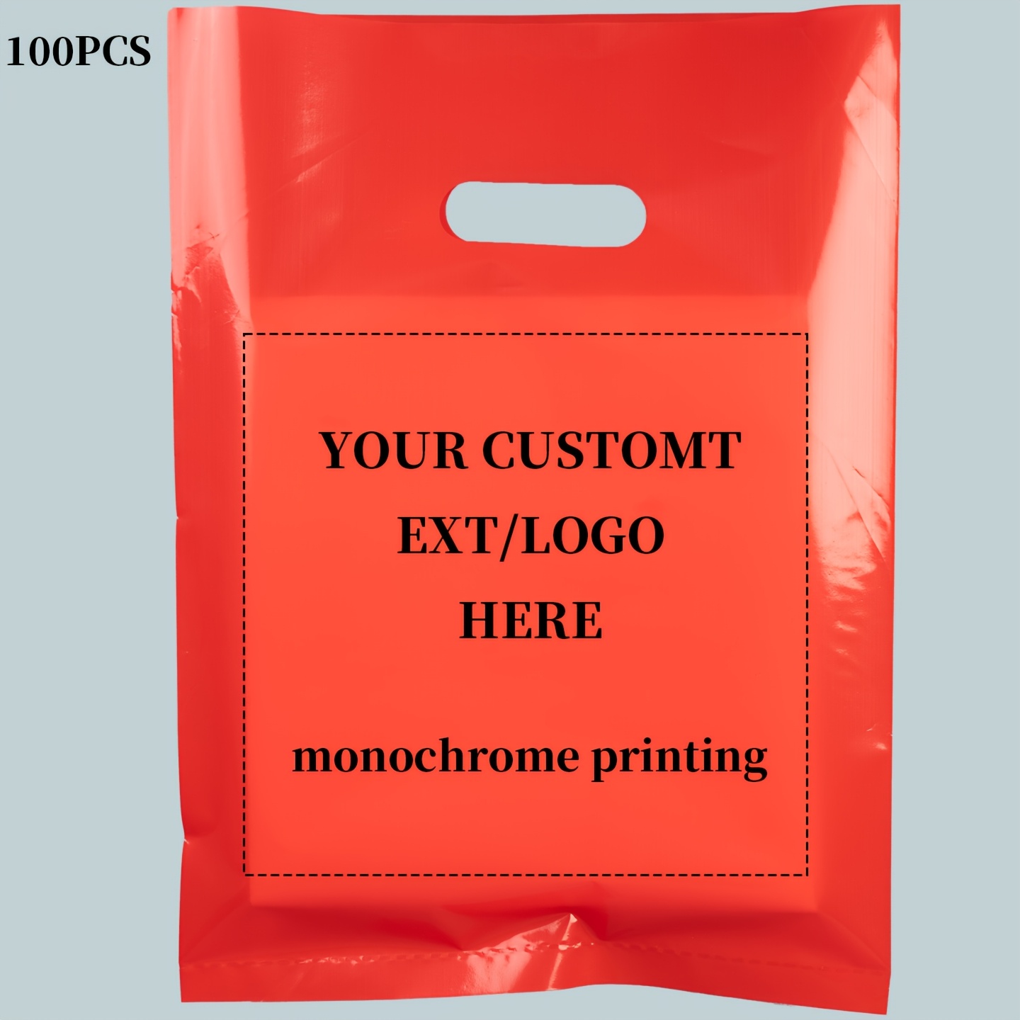 100 Custom-Printed Logo Shopping Tote Bags, Durable Plastic