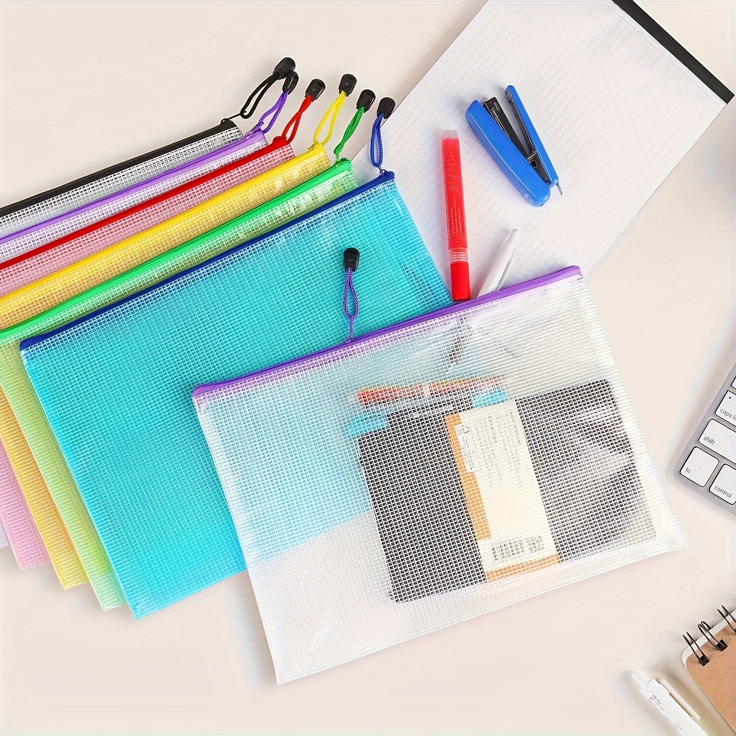Colorful Mesh Zipper Pouches Waterproof Document Bags School Temu