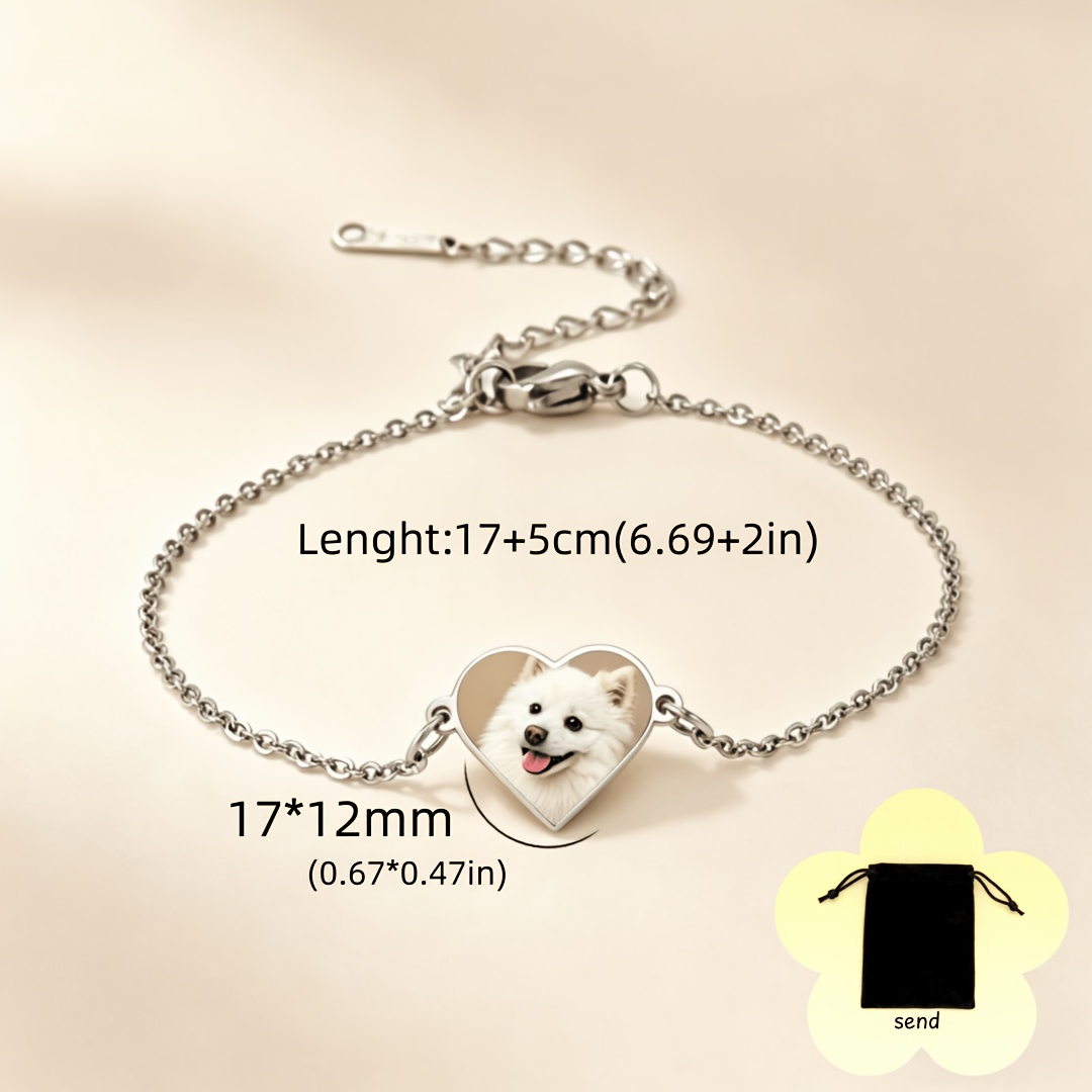 TEMU [Personalizzazione] 1 pz Bracciale personalizzato con foto di , famiglia, , genitori, , animale , gatto, cane, cuore, stampa regolabile, catena