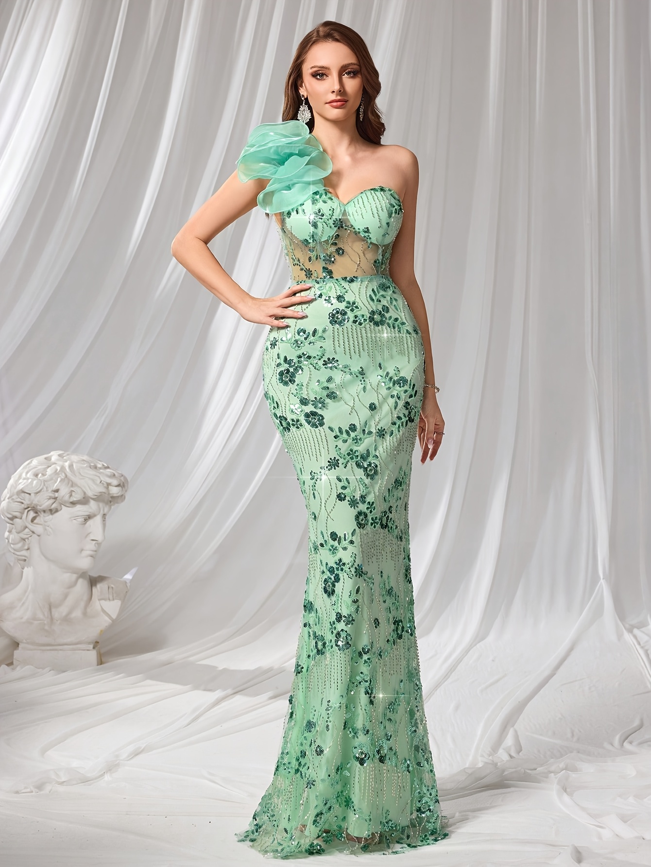 knee length dresses for ladies Mismatched Emerald Green Mermaid Most Popular Wedding Guest Dress, Lon –  bridalsew main image 1