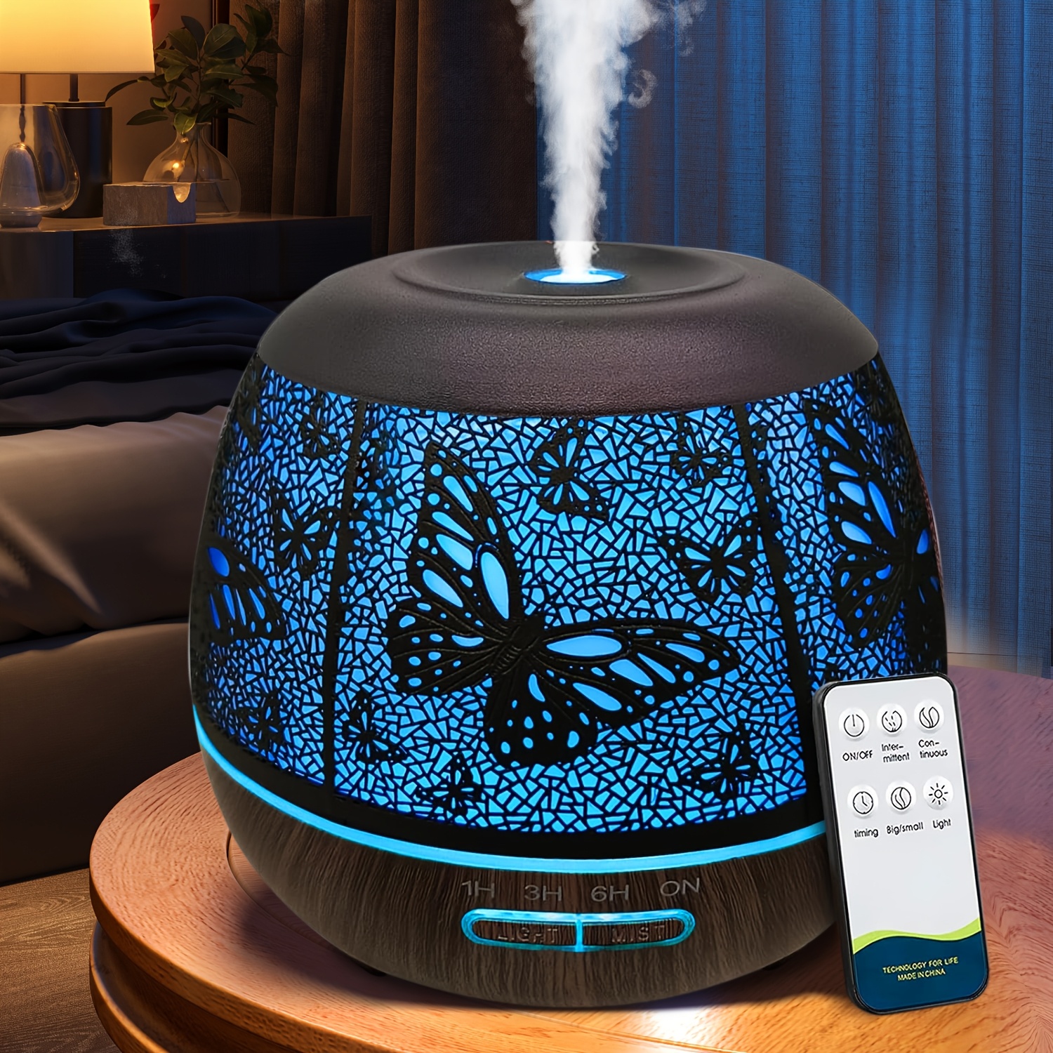 TEMU 400ml Essential Oil Diffuser, Household Large-capacity Metal Diffuser, Diffuser With Remote Control, 7-color Led Light Humidifier For Bedroom,