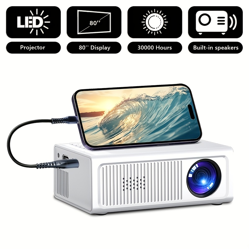 TEMU 2026 New Portable Video Projector, Mini Home Projector, Compatible With Ios//tv Stick/laptop Other Usb Devices, Support Mobile Phone Screen