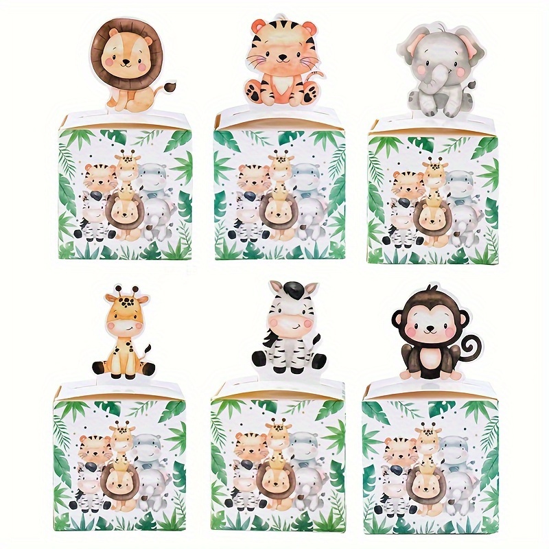 

24pcs, Jungle Animal Candy Boxes Safari Birthday Party Decoration Gifts Packaging Box, Baptism Favors Wild 1 Baby Shower 1st Birthday Supplies Candy Dessert Box