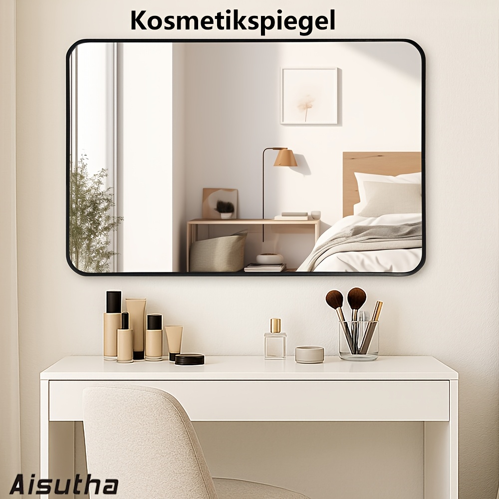 Image of Aisutha Black Metal Framed Bathroom Wall Mirror, 23.6x31.5 Inches Rectangular Mirror, Matte Black Bathroom Vanity Mirror For Farmhouse, Rust-resistant, Hung Horizontally Or , Bathroom Wall Mirror
