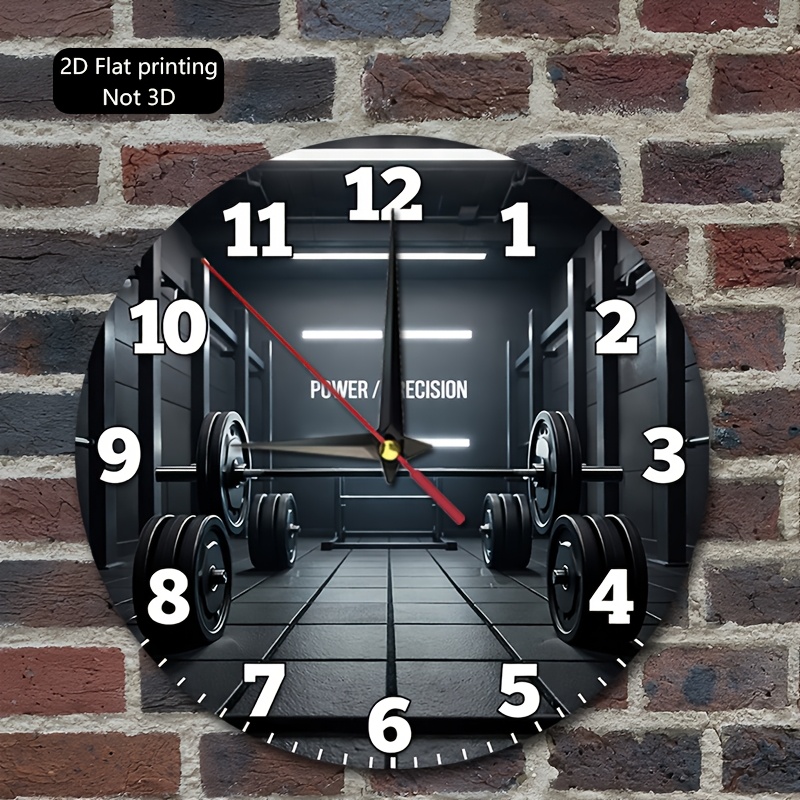 TEMU 2d Flat 1pc Wall Clock Barbell Gym Themed Clock With "power/precision" Print Ideal For Decorating Home Gyms Fitness Garage Gyms Basement Workout