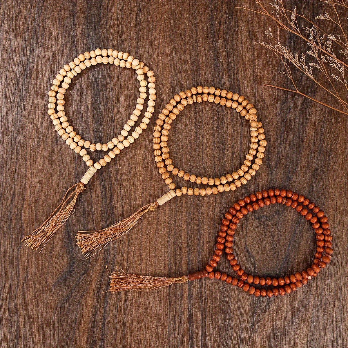 Three-piece Set Features A Handcrafted Single-layer Wooden Bead Necklace, Bohemian Ethnic Styles, Along With A Hand-held Bead