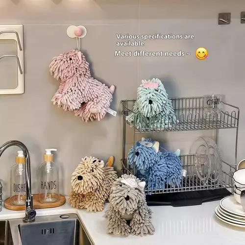 a hanging style hand towel cute cartoon little dog doll hand towel super absorbent hand towel for kitchen and bathroom reusable cleaning cloth for household scenes such and bathroom