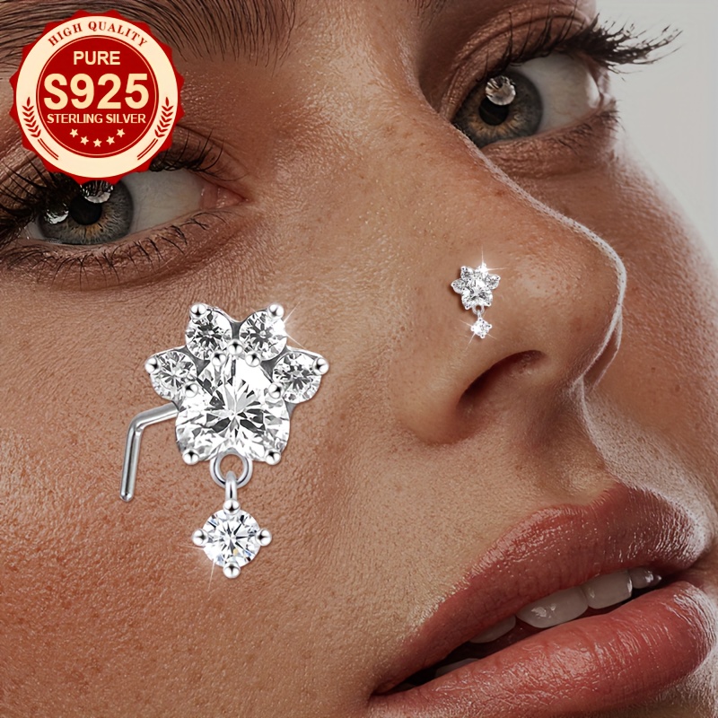 Image of Single Piece, 1pc, S925 Silver Women's Fashion Nose Jewelry Cat Claw Stud With Synthetic Synthetic Zirconia Inlay – Unique, Elegant & Sexy For Parties And Banquets Or Daily Ladies (hypoallergenic)