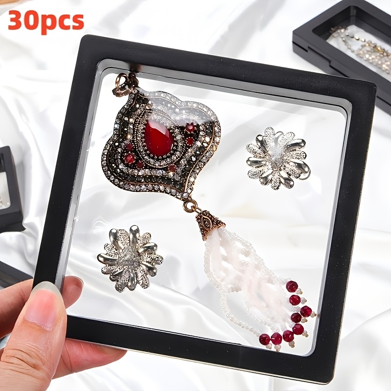 TEMU 30pcs Set Of 3d Floating Display Boxes, Transparent Plastic Storage Boxes With Elastic Film, Crush-resistant And Dustproof, From Sides,
