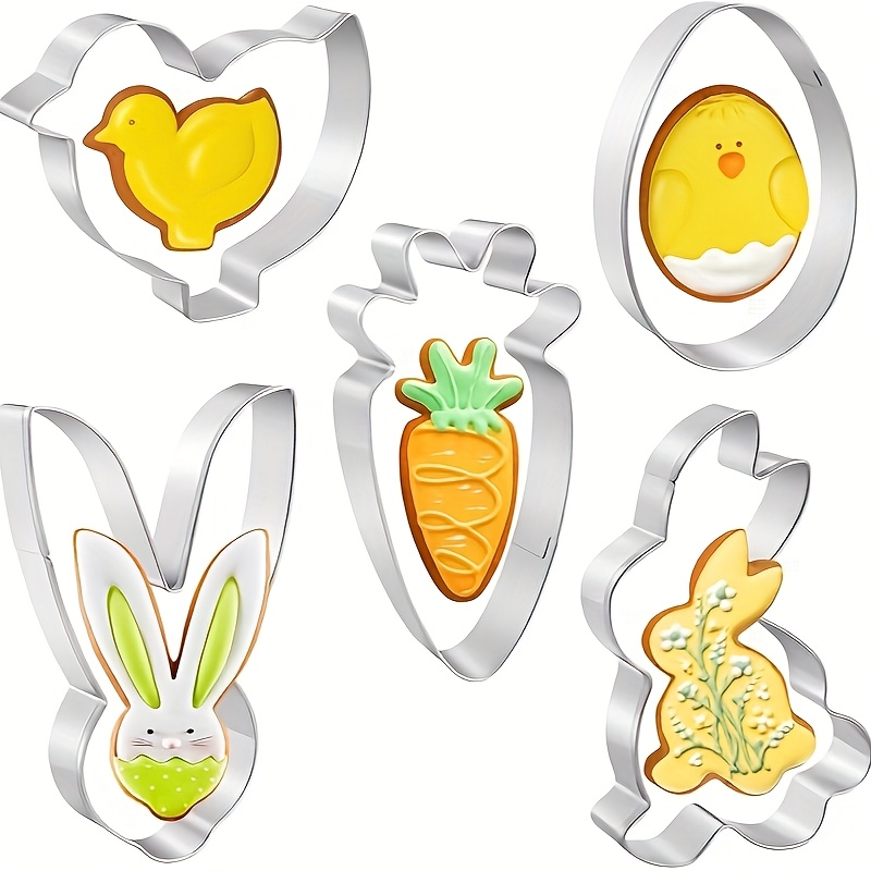 

5pcs Easter Cookie Cutter Set - Stainless Steel Bunny, Chick & Egg Molds For Festive Baking - Ideal For Cookies, Chocolates, Balls - , Thanksgiving