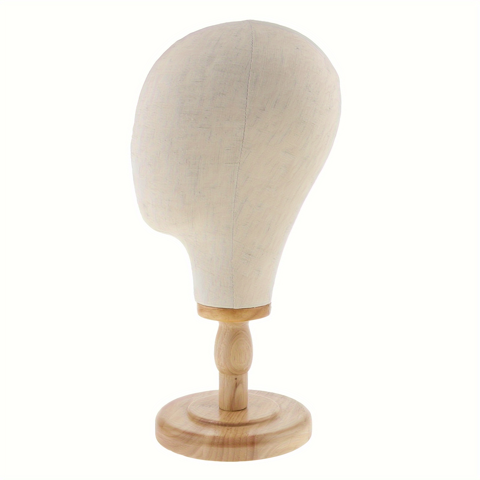 

Unisex Canvas Mannequin Head With Wooden Stand - Perfect For Wigs, Hats & Jewelry Display - Beige