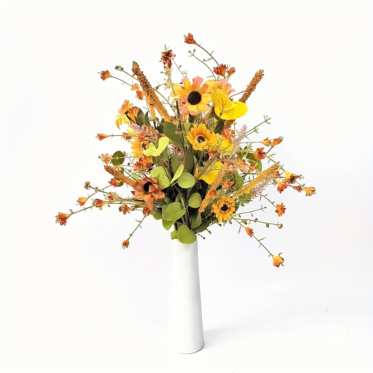 TEMU Vibrant Artificial Daisy Bouquet With Eucalyptus & - Fabric Greenery For Home Decor, Ideal For Living Room, Tabletop Display - Perfect For