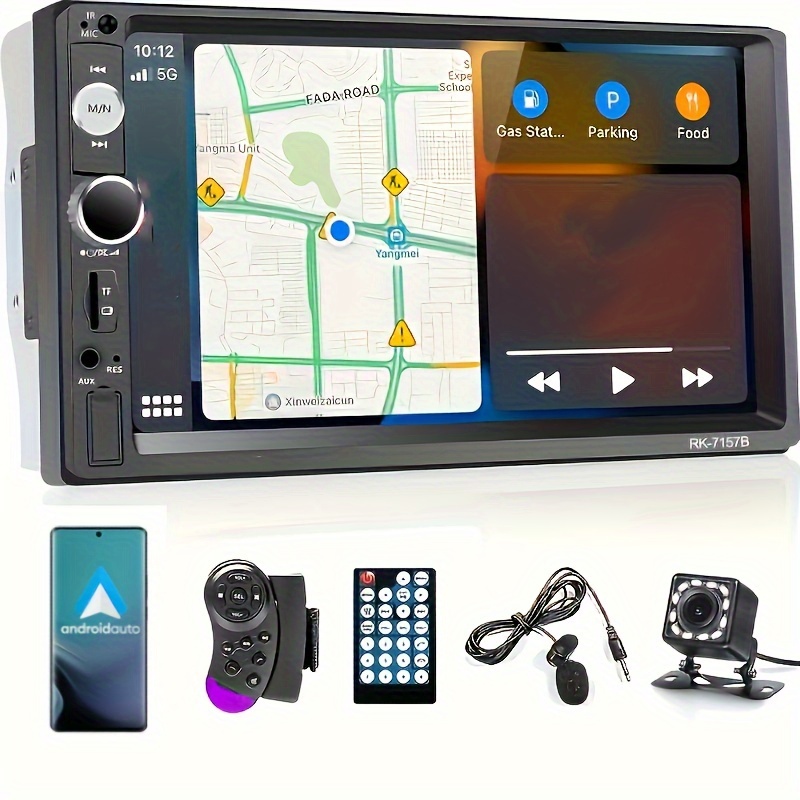  Android 10.0 Estéreo de coche doble DIN Soporte Espejo Link  para teléfono Android/iOS, pantalla táctil de 10.1 pulgadas Radio de coche  con WiFi navegación GPS Bluetooth Radio FM doble entrada USB+12 