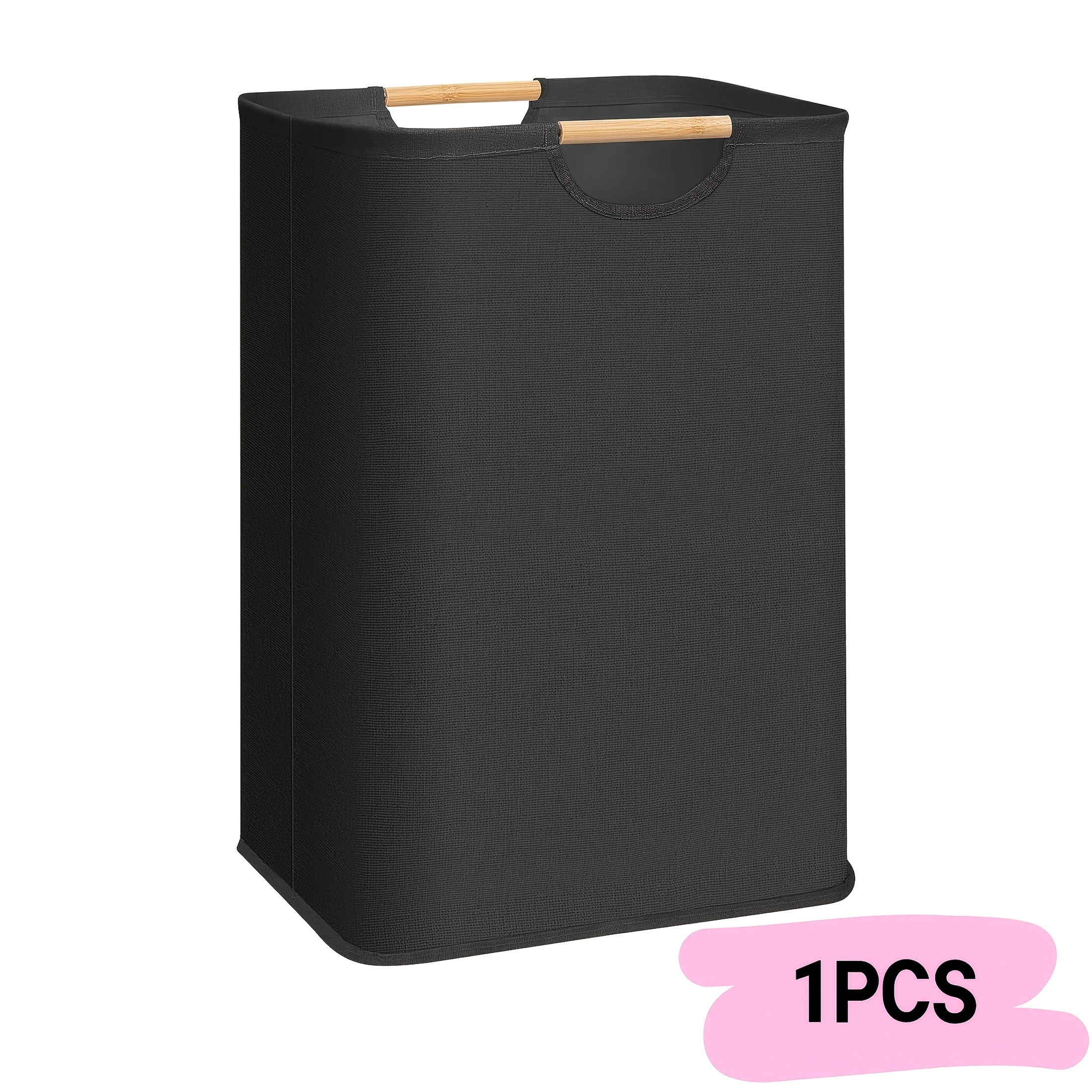 E-shop 1 Stück/2 Stücke 72L Großer Wäschekorb in Reinem Schwarz, Massivholzgriff, Schwarzer Minimalistischer Stil, Faltbar , Ideal zur Aufbewahrung von