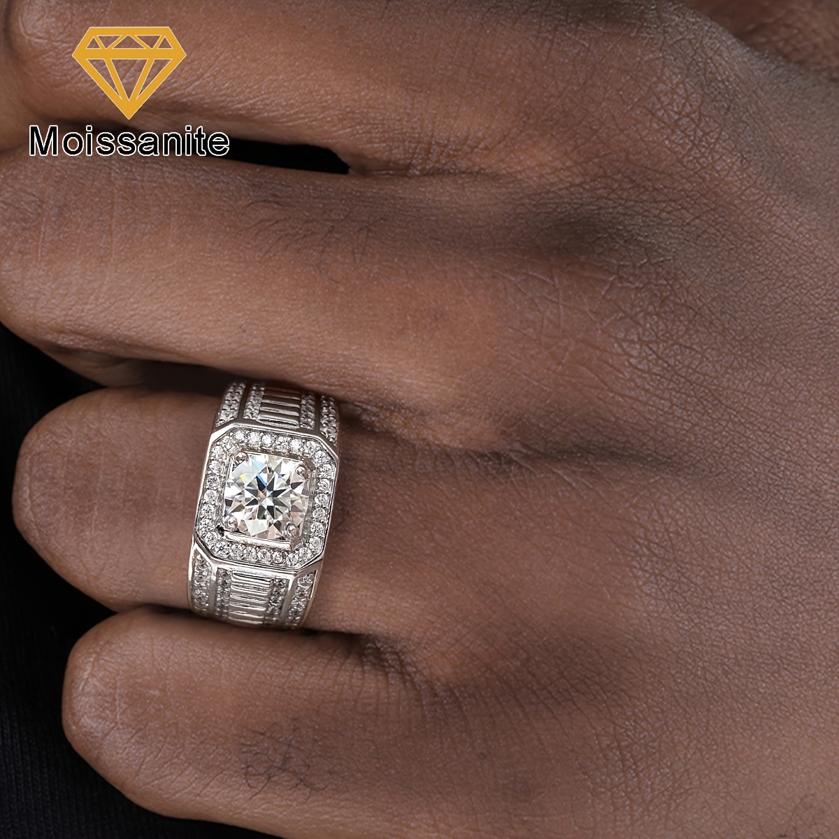item picture 1pc sparkling 1ct moissanite rings for men   wedding engagement rings   band   jewelry   plated plated anniversary ring valentines day gift for your lover