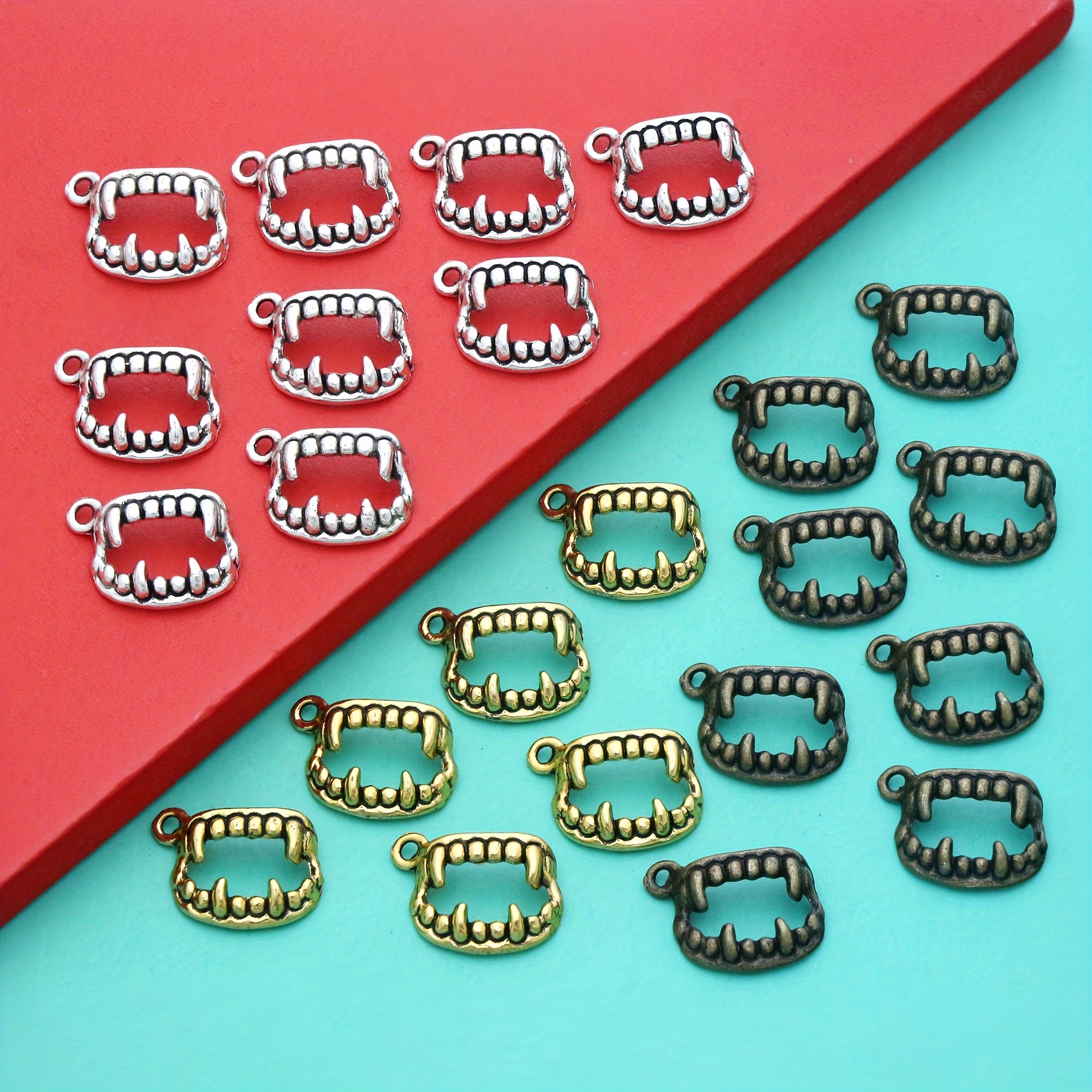 

25pcs Vampire Fangs Teeth Charms Y2k Punk Gothic Style 12.7x15.5mm Antique Silvery Alloy Halloween Pendants For Bracelets Necklace Keychain Earrings For Jewelry Making