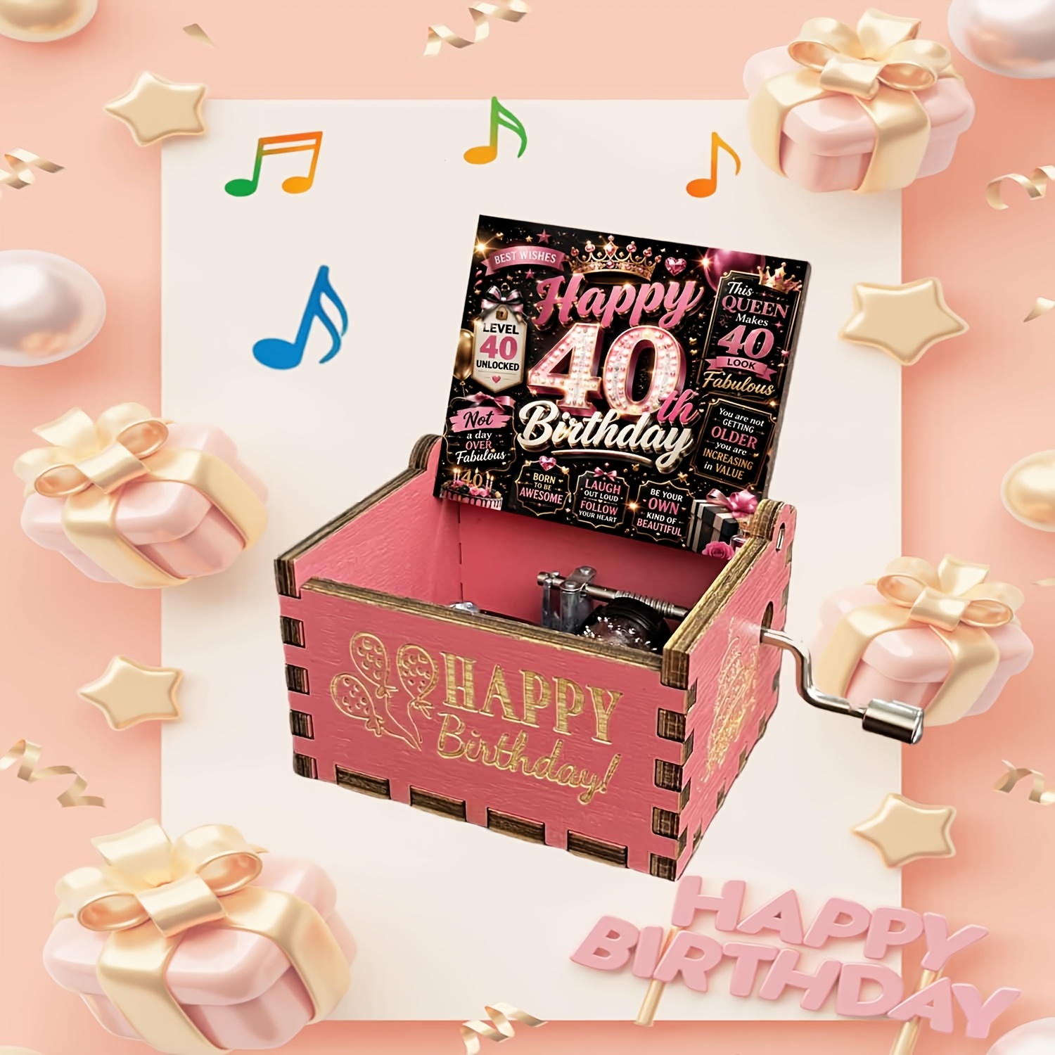 TEMU 1pc 40th Birthday Celebration Decorations Vintage Wooden Hand-cranked Music Box, Options, Birthday Gifts For , Perfect Gift For , Home Decor
