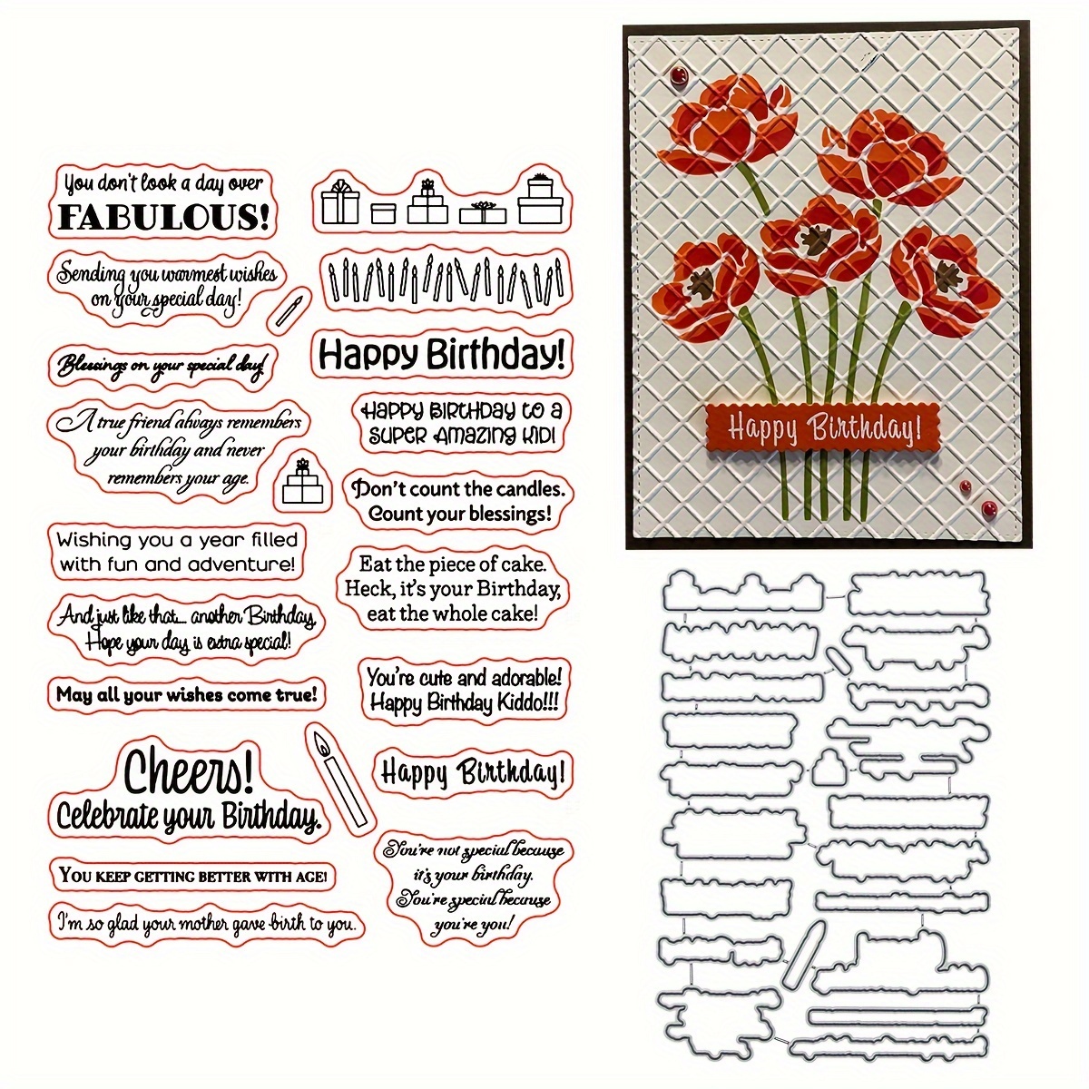 

1pc Happy Birthday Text Clear Stamps And Dies For Diy Scrapbook Album Greeting Card Decoration Card Making, Suitable For Father's Day Mother's Day Graduation Season