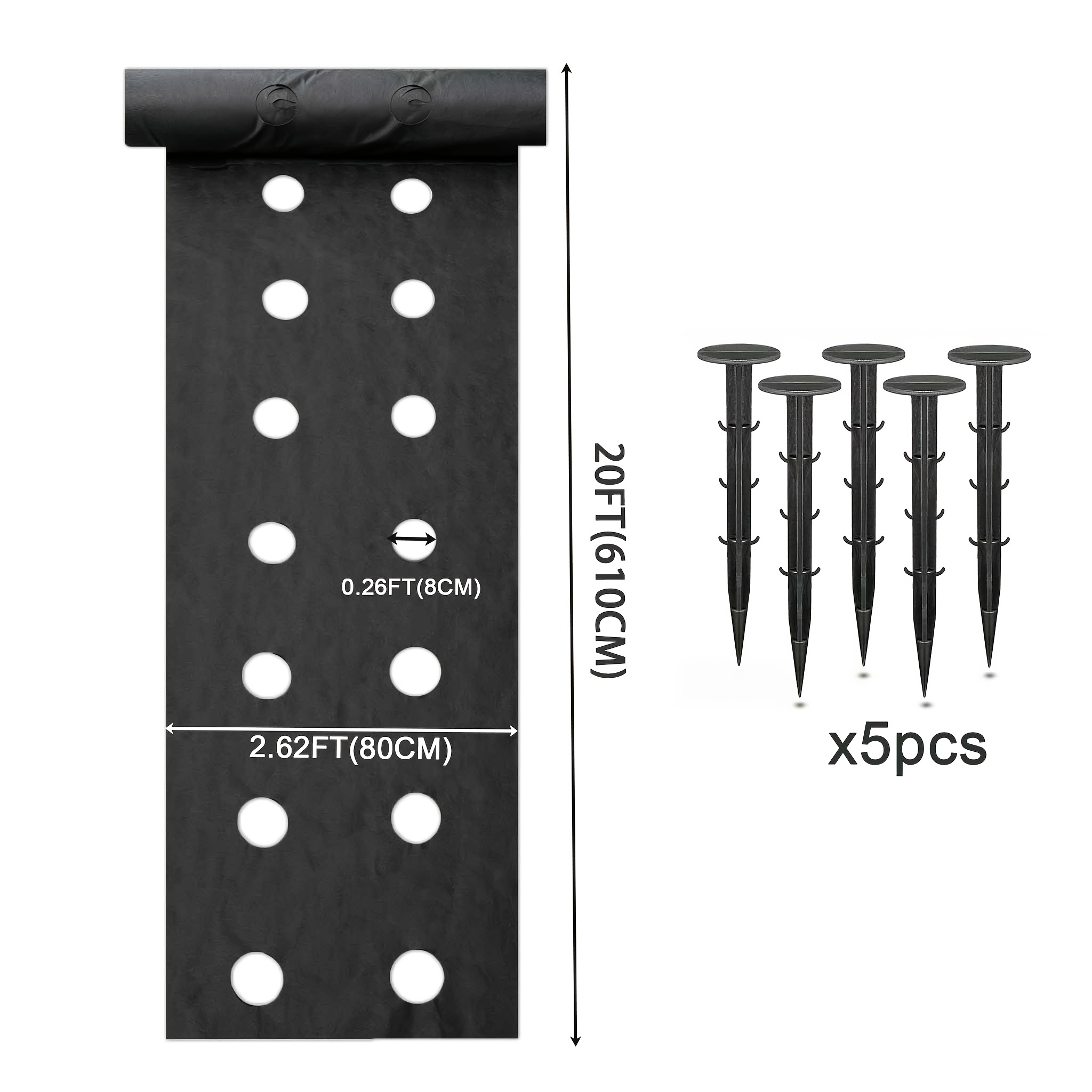 TEMU Black Perforated Weed Control Fabric With 8cm Pre- Holes, Breathable And Water-permeable, Prevents Weeds, Specifically For Garden Ground Cover