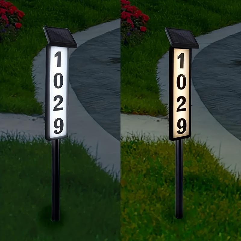 TEMU 1pc Outdoor Lighting House Number Light, Solar Address Sign Light With Pole, Ip44 Waterproof, Switchable Warm/white Light, Solar Led Lighting