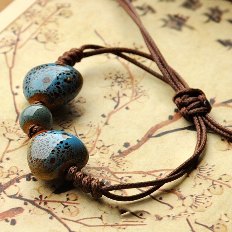 Vintage Ethnic Love Heart Ceramic Bead Bracelet Rustic Style