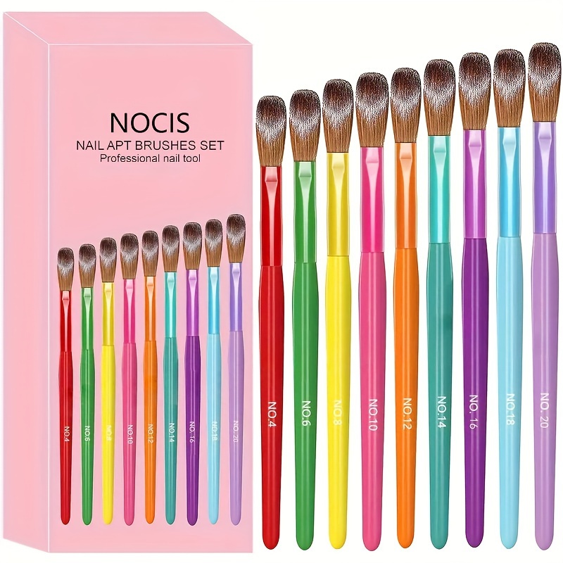 

Nocis 9-piece Acrylic Nail Brush Set - Professional Grade Nail Art Pens, Unscented, Non-rust Copper Ferrule, Comfortable Wooden Handle, Precision Stripe Drawing Tools For Diy & Salon Use