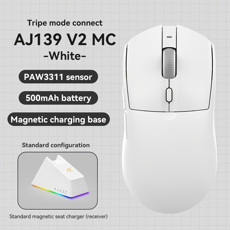 imagen del artículo   aj139v2 mc ratón sin varillas para gaming, 59g ultra  ,   de   de 8khz, sensor óptico paw  , 30k dpi   x/y, 1+8 botones programables, 200  duración de batería, forma clásica