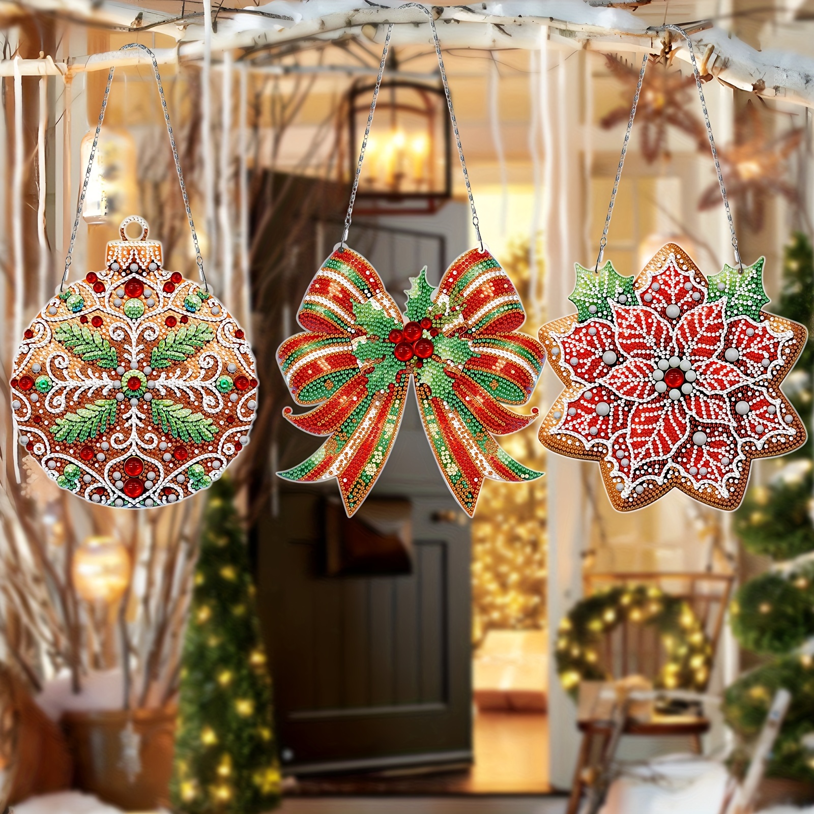 

3pcs Diy Kit - Christmas & Red Ornaments, Art Set For Decor, For