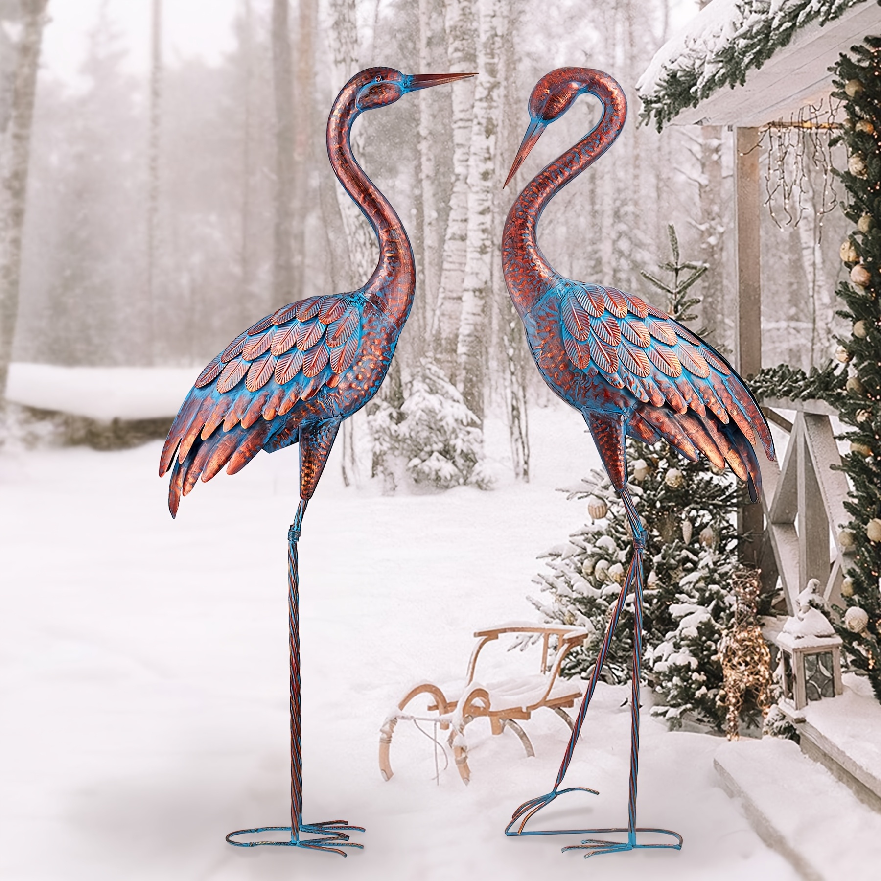 

Superlarge Garden Statues Heron Decoy, Standing Metal Sculptures Bird Yard Art For Outdoor Decor, Set Of 2