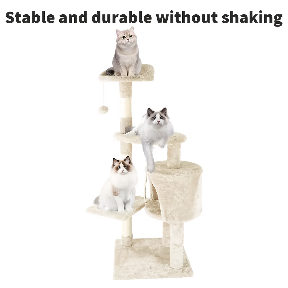 Gentle Care | Deluxe 4-Tier Cat Tree Tower with Cozy Condos & Play Balls - Durable Sisal Rope & Thick Plywood - Beige, 121.92cm Height, Perfect for Indoor Cats, Includes Assembly Instructions