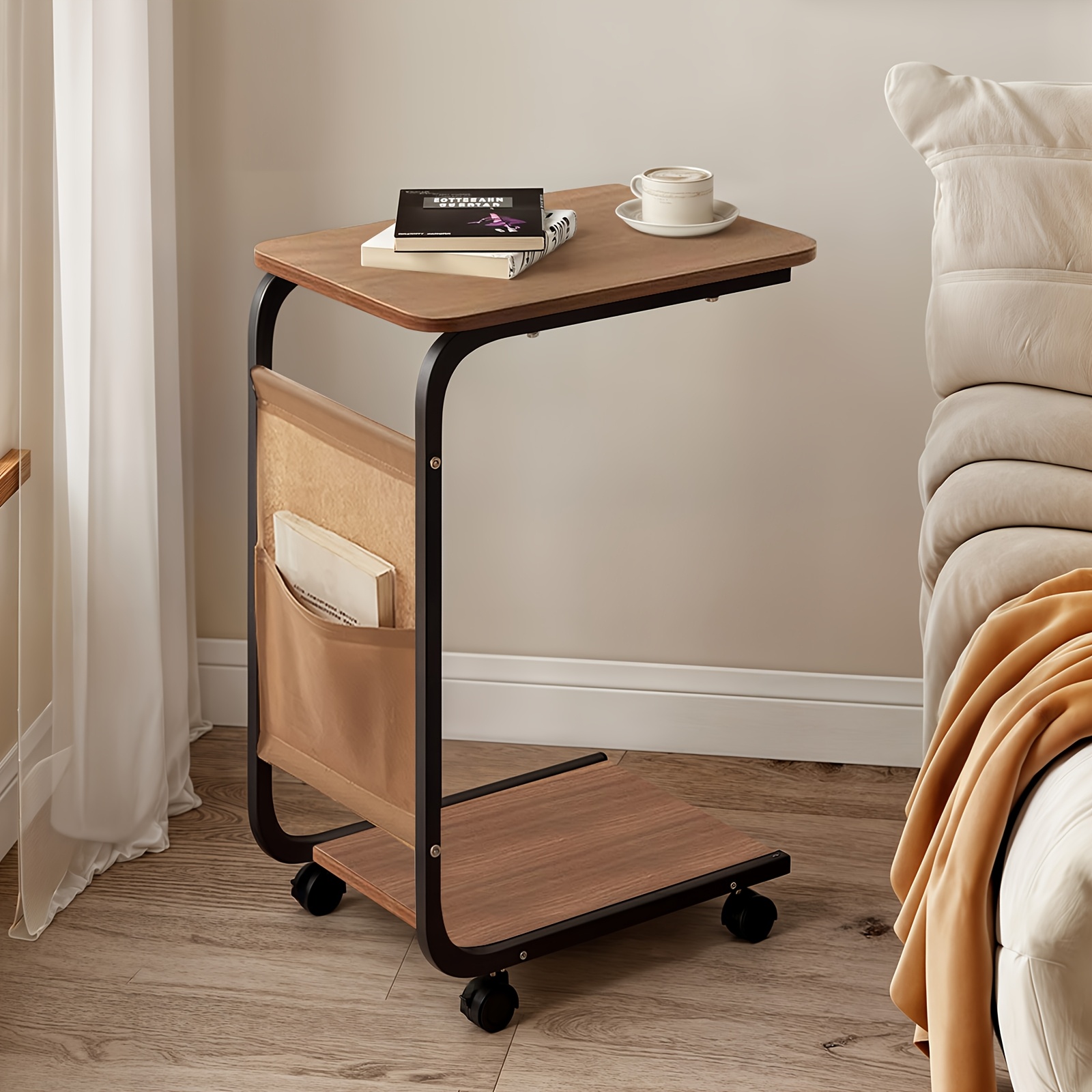 A Double-layered Sofa Side Table Designed To , Of To 30 , Featuring A Design And Side Pockets, Suitable For Bedrooms, Homes, And Offices.