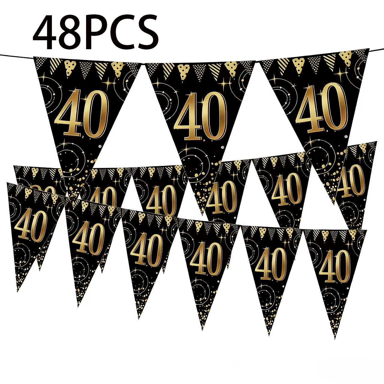 Image of A Banner Decoration For A 40th Birthday Party, Featuring Elegant Celebration Bunting In Black And Golden, Suitable For Milestone Birthdays, Anniversaries, And Festive Occasions