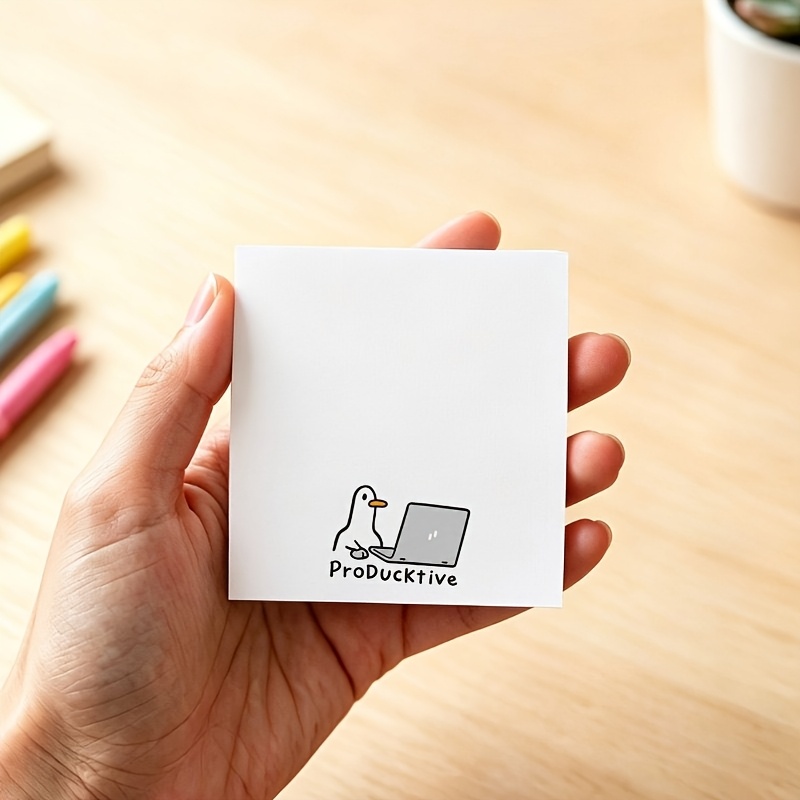 TEMU 1pc Producktive Working Duck Square Notepad, Cute Duck Laptop Cartoon White Blank Memo Pad, Funny Pun Decorative Writing Note Paper For Office