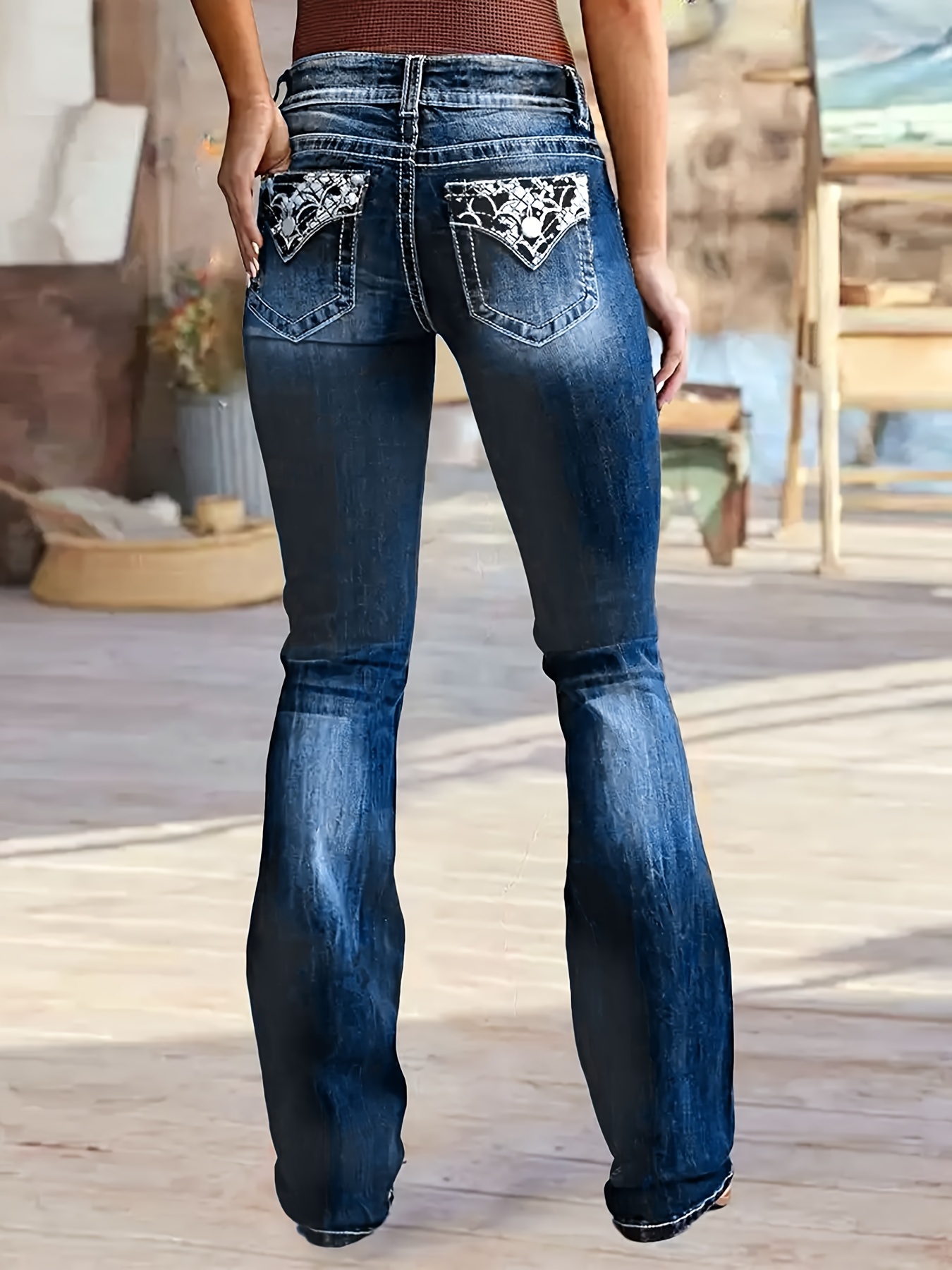 Jeans con detalle desgarrado de lavado con lejía, jeans de mamá de talle  alto con estampado de estrellas y desgastados, jeans de mezclilla y ropa  para