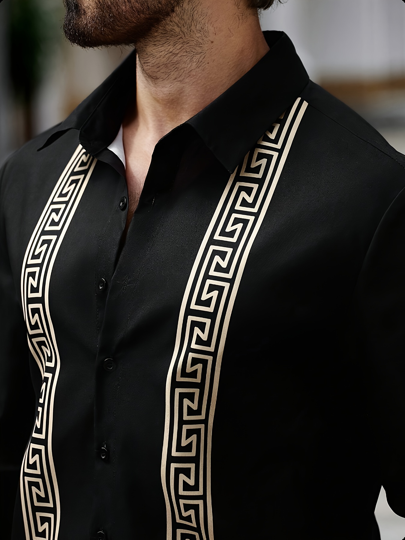 camisa larga casual hombre estampado geométrico Temu Colombia