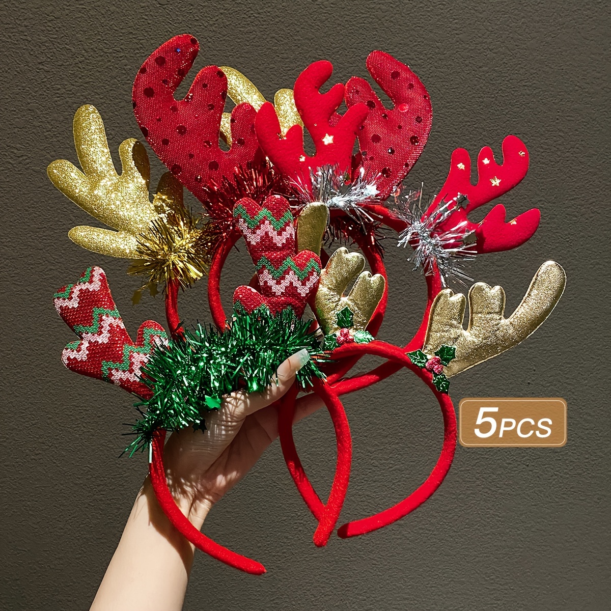 

5pcs Christmas Reindeer Headbands Set For Women - Sweet Holiday Dress-up & Photo Props, Polyester