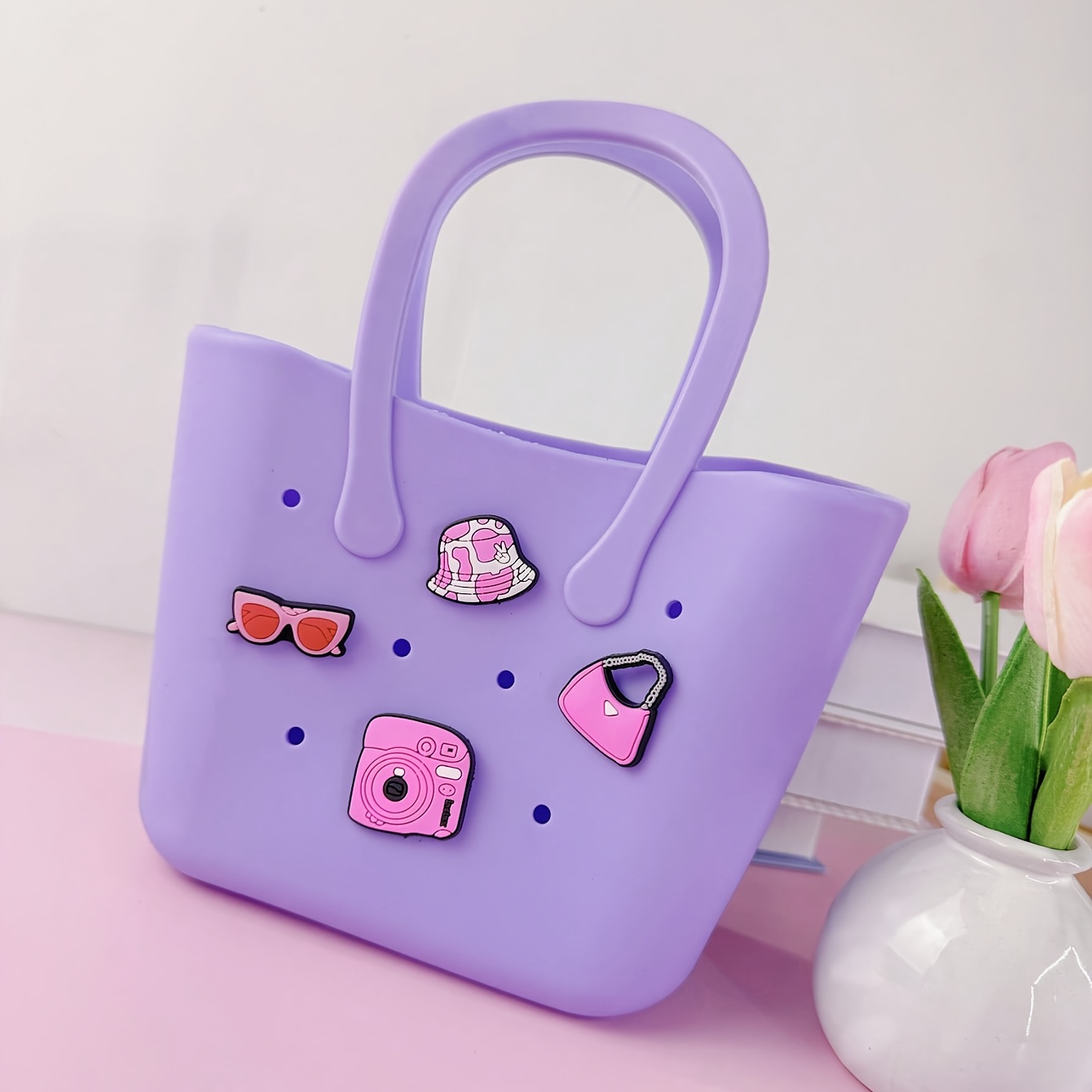 TEMU 1pc Of Silicone Perforated Diy Detachable Tote Bag, Suitable For Bathroom, Beach, Dinner Parties, And