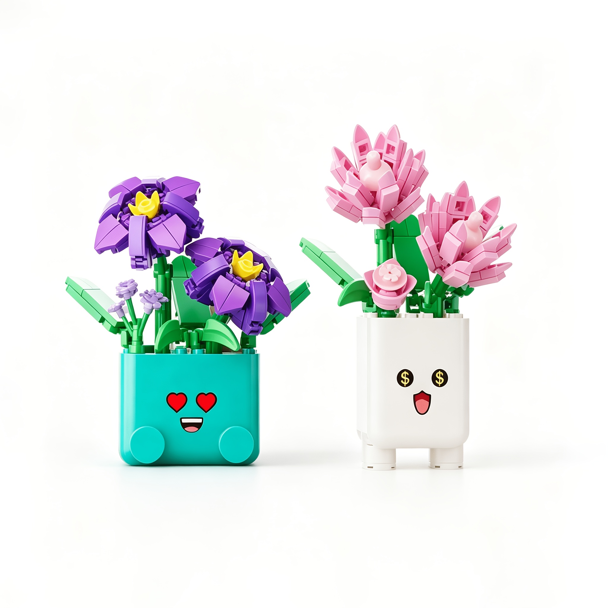 TEMU 255 pièces de construction emboîtables Fleur en pot de dessin animé Modèle de lotus Assemblage Ornement de bureau Cadeau de Noël Cadeau