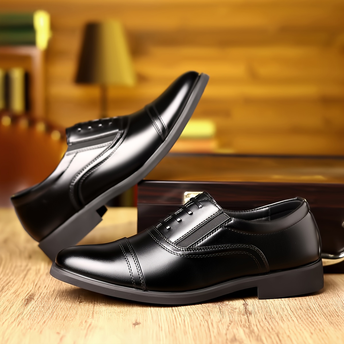 Plus Size Men's Trendy Cap Toe Oxford Shoes, Comfy Non Slip Lace Up Rubber Sole Durable Formal Shoes, Men's Footwear