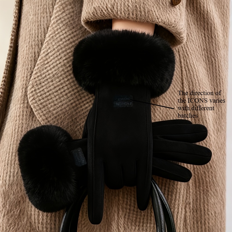 TEMU Women's Autumn Winter Warm Gloves, Windproof And Cold-resistant, Featuring Thick Lining And Touchscreen Functionality. High-quality Women's Warm