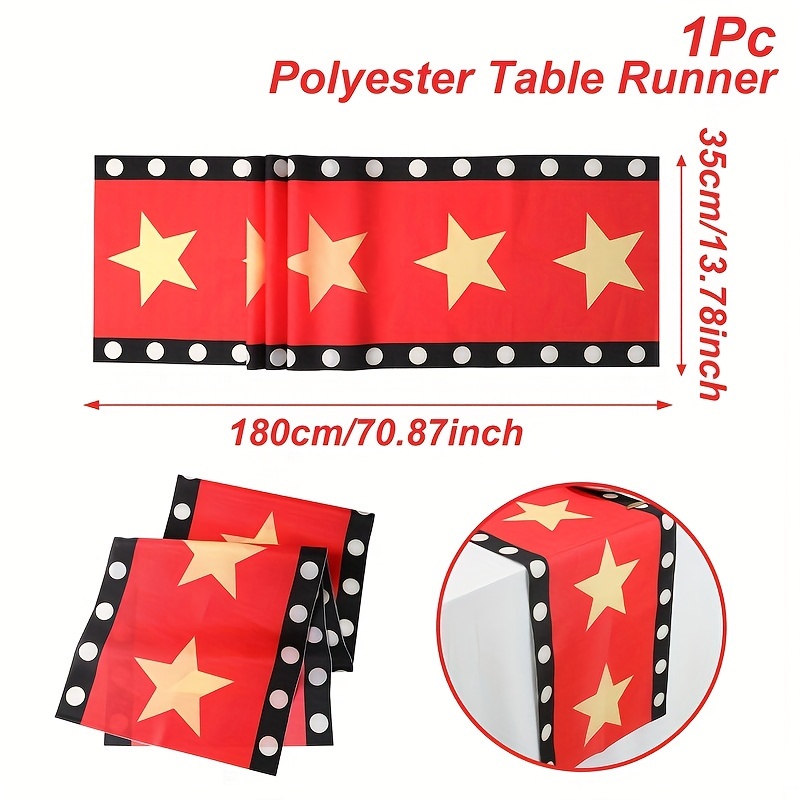 TEMU 1pc,movie Night Polyester Table Runner,180*35cm, Pattern Table Flag,movie Theme Party Decoration,movie Night Party Supplies,party Gifts,event