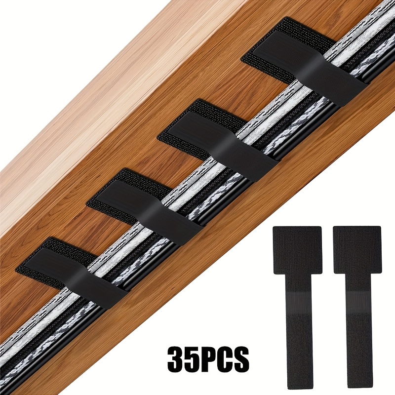 35pcs Self-adhesive Heavy-duty Hook And Loop Cable Ties In Black, Gray & White - Wire Manasynthetic Gemstoneent Straps For Desk & Office Use, Nylon Cord Organizers With Sticky Tape