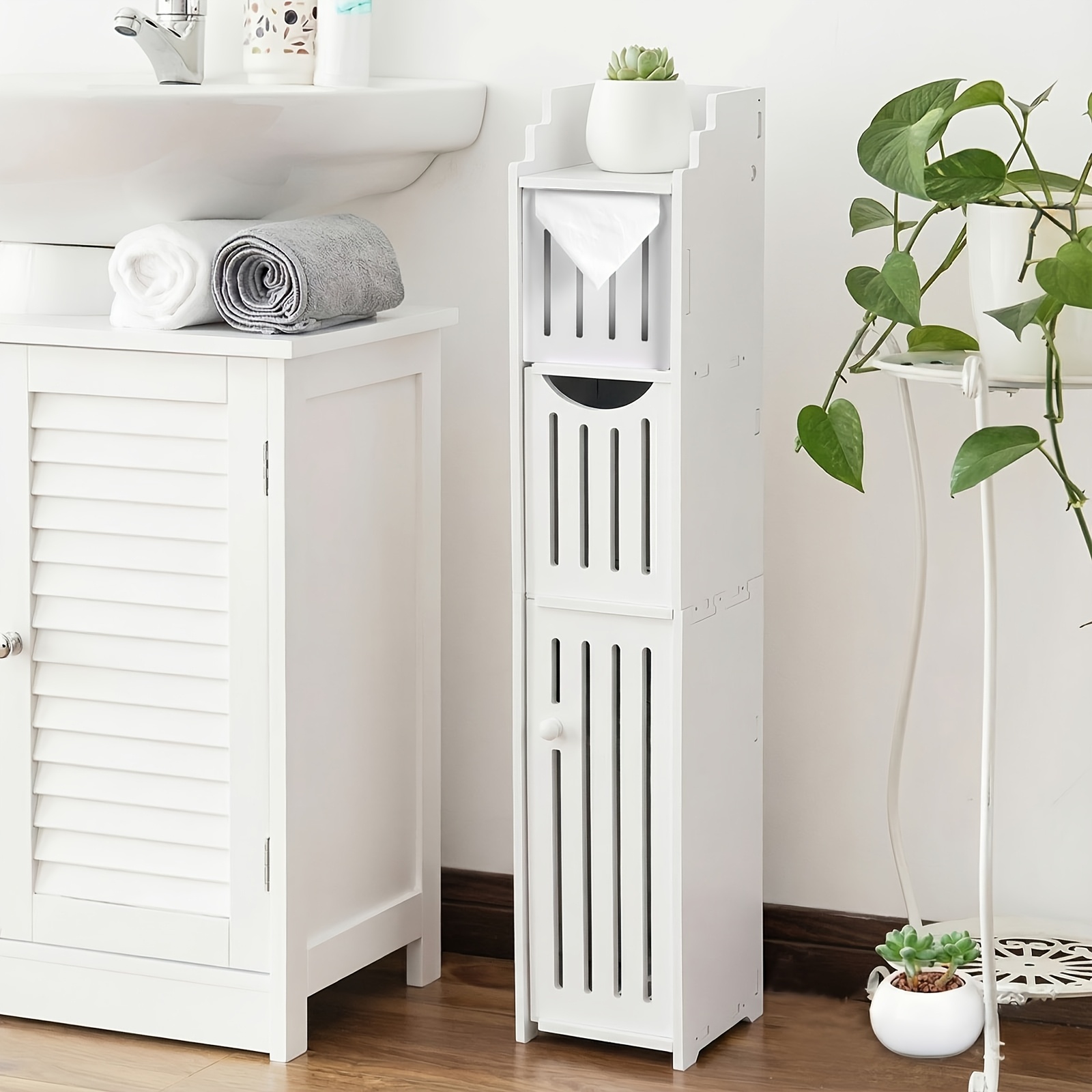 TEMU Small Bathroom Storage Cabinet, Slim And Pvc Organizer, Ideal For Tight Spaces, Easy To Assemble And Durable, Toilet Paper Holder Cabinet For
