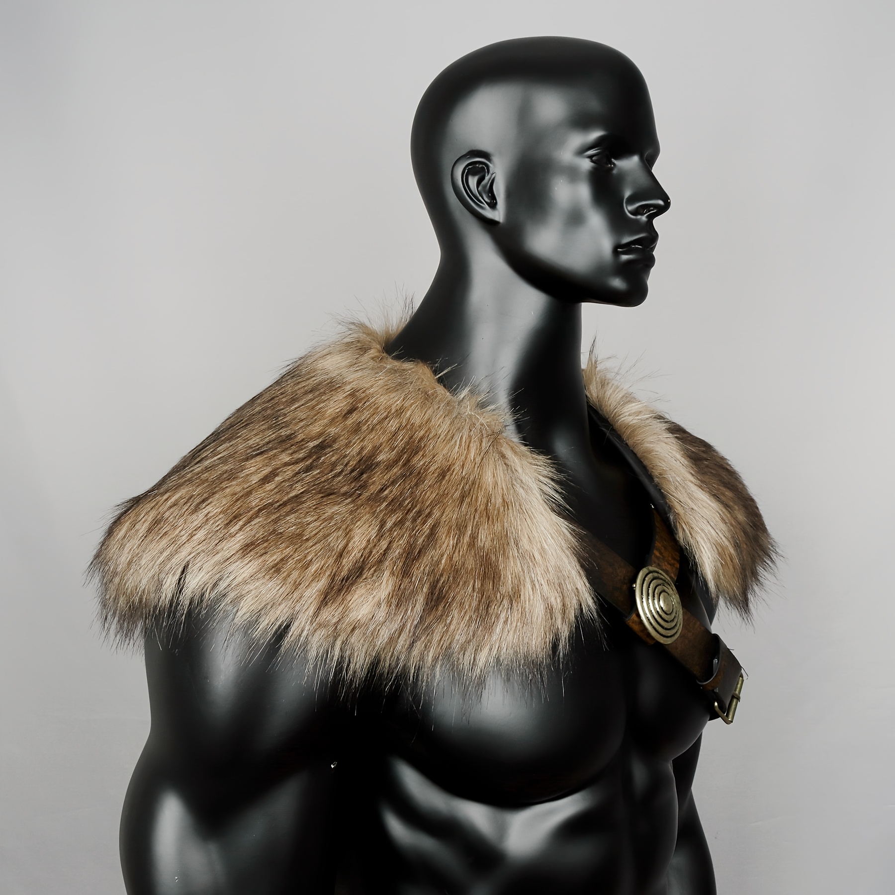 1 pieza de lvow, capa de cuello de piel sintética medieval para hombre - accesorio de traje de de invierno negro y para halloween, navidad, carnaval y fiestas de cosplay y rol, ropa temática, de piel realista. Detalles del producto 2