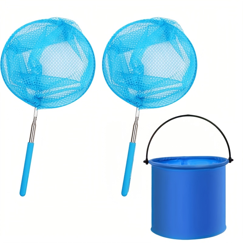 3pcs Beach Set - 2 Telescopic Nets + 1 Foldable Bucket For Outdoor Fun