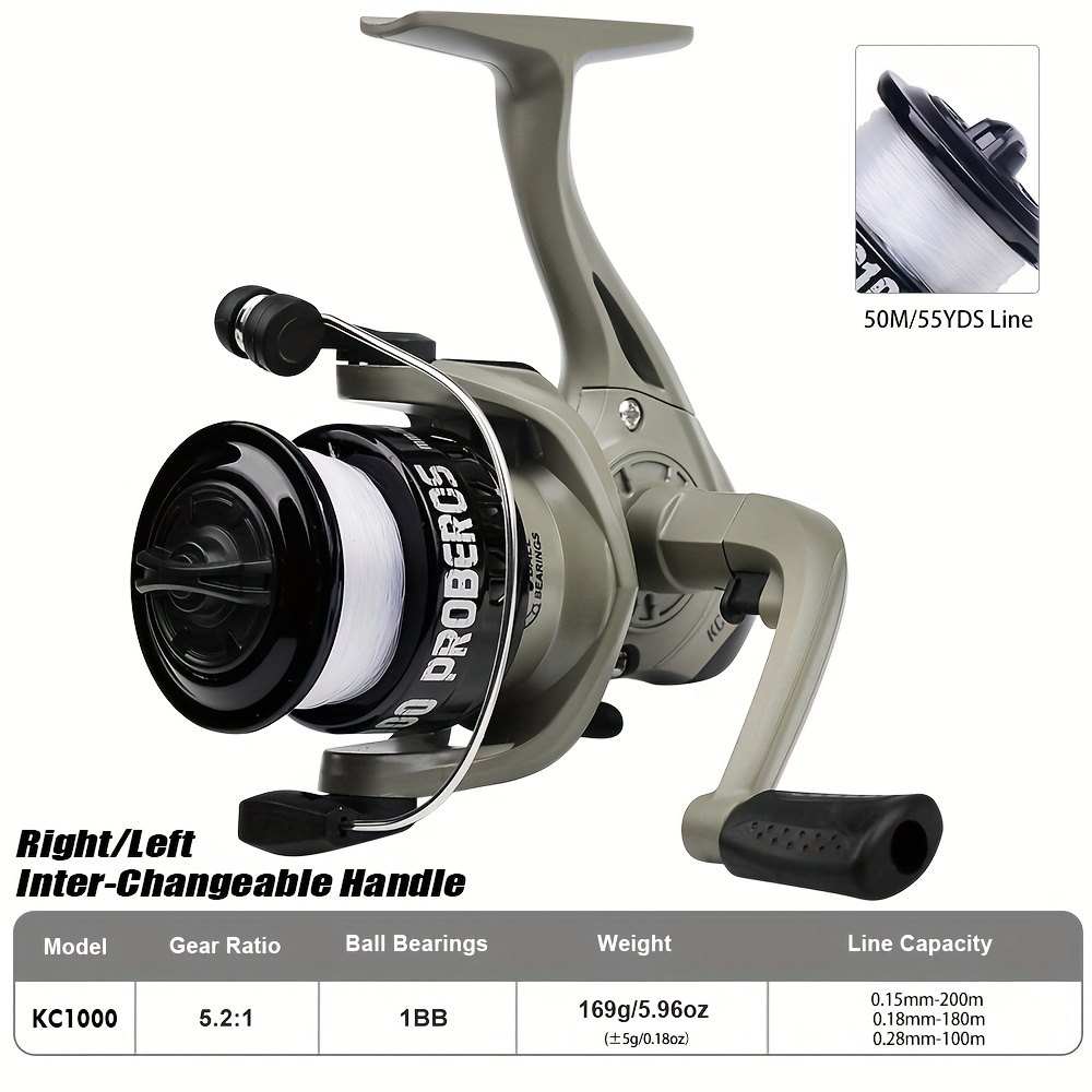 Fishing Reel, 5.2:1 Gear Ratio Durable Ball Bearings AC7000 